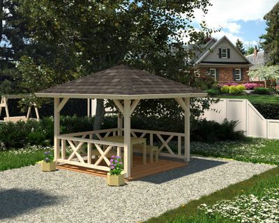 Kiosque de jardin en bois Betty - 9 m² intérieur - 14,8 m² hors-tout - Couverture de toit en shingles - Livraison à domicile incluse - PALMAKO