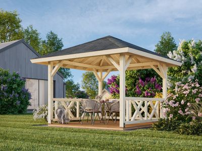 Kiosque de jardin en bois Betty - 9 m² intérieur - 14,8 m² hors-tout - Couverture de toit en shingles - Livraison à domicile incluse - PALMAKO