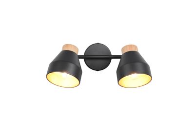 Réglette 2 spots E14 Valentin noir et bois 2x10W - REALITY
