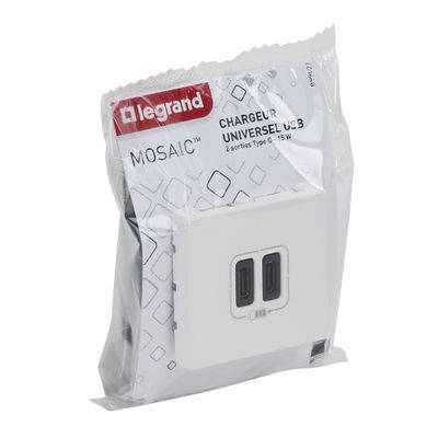 Prise encastrable double USB-C 2 modules Blanc - Mosaic LEGRAND