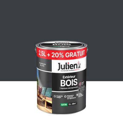 Peinture bois gris anthracite RAL 7016 satin 2,5 l + 20 % gratuit - JULIEN