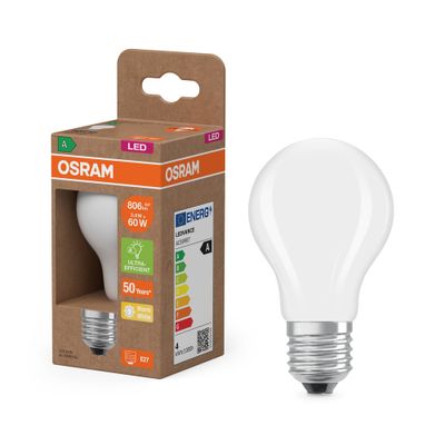 Ampoule LED Standard E27 Dépolie 3,8W=840 lumens Blanc chaud Classe A OSRAM
