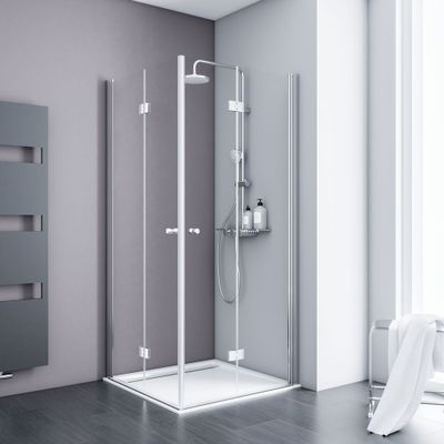 Accès d'angle pivotant pliant 80x80x192 cm profilé chrome verre transparent 5 mm New Style - SCHULTE