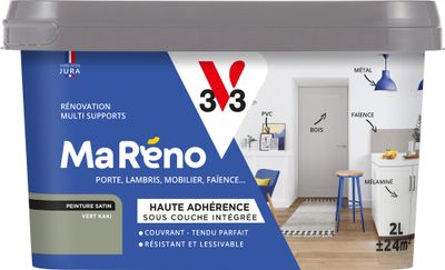 Peinture de rénovation multi- V33supports MaRéno vert kaki finition satinée 2 L - V33