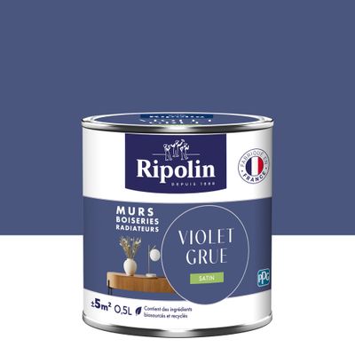 Peinture murs, boiseries et radiateurs violet grue satin 0,5L RIPOLIN