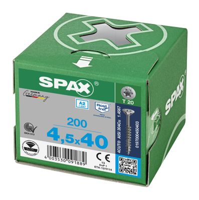 Vis inox tête fraisée T-star 4,5 x 40 mm par 200 SPAX