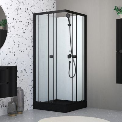 Cabine de douche profilé noir mat et receveur noir 80x80x200 cm Essentiel AURLANE