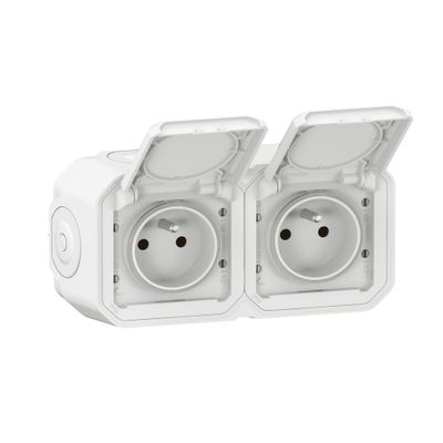Double prise électrique étanche IP55 en saillie horizontale 2 pôles + terre Blanc - Plexo LEGRAND