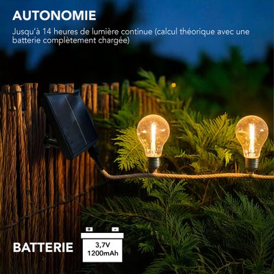 Guirlande lumineuse extérieur solaire LED  9m Toas corde IP44 blanc chaud - TIBELEC