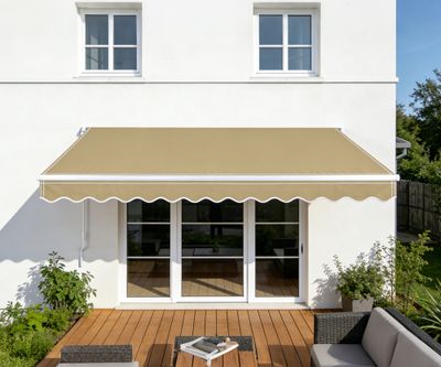 Store ban 4 x 3 m toile polyester 280g/m2 taupe manivelle