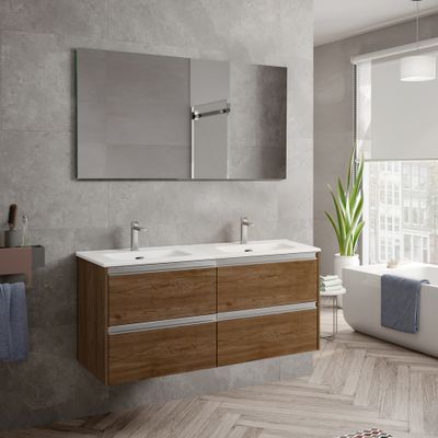 Caisson de salle de bains Thana 4 tiroirs L120 x H55 x P45 cm panneau de particules vieux chêne