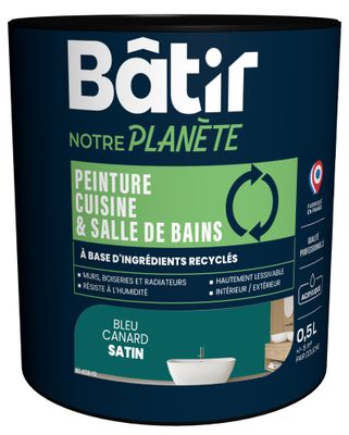Peinture cuisine et bain satin bleu canard 0,5 L - BATIR NOTRE PLANETE
