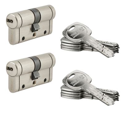Cylindre de serrure double entrée s'entrouvant 30 x 30 mm Trafic 12 très haute sécurité par 2 nickelé 5 clés THIRARD