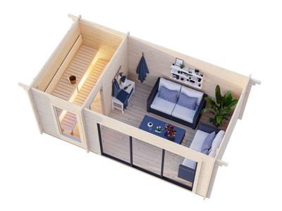 Sauna extérieur Palmako Sanna 6 places baie coulissante double vitrage -  18,3 m² - PALMAKO