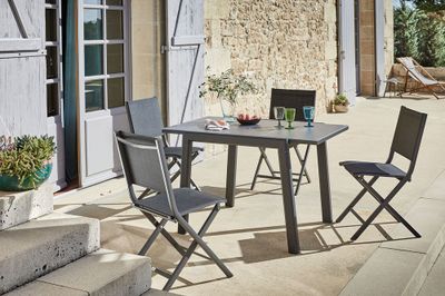 Table de jardin à rallonge ELISE aluminium/verre gris 80 x 140 cm - PROLOISIRS