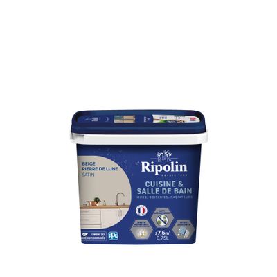 Peinture Cuisine & Bain Beige Pierre de lune satin 0,75 L - RIPOLIN