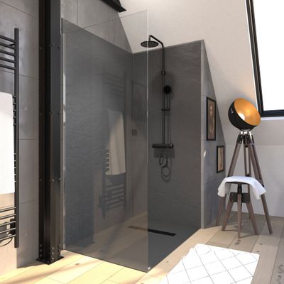 Paroi de douche latérale fixe 90x200 cm profilé chrome verre transparent 8 mm Rolling - AURLANE