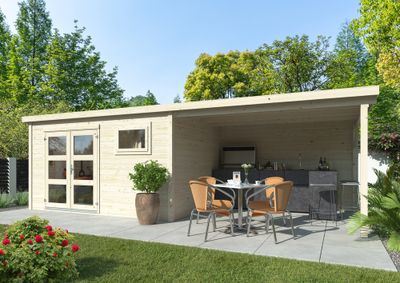 Abri de jardin avec pergola en bois Lya 2 - ép.28 mm - 23 m² hors-tout - Livraison à domicile incluse - WHITE WOOD
