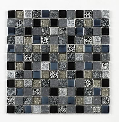 Mosaïque mural intérieur noir/gris/bleu verre MUGUET 30 x 30 cm vendu à l'unité SAS MAT INTER