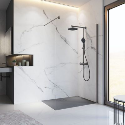 Paroi de douche à l'italienne 90x200 cm  profilé gun metal verre transparent 6 mm New Style - SCHULTE