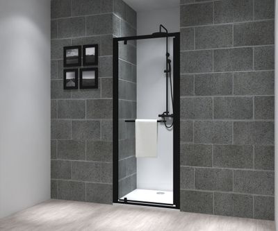 Porte de douche pivotante 90x195 cm profilé noir verre transparent 6 mm Serenity - OCEA