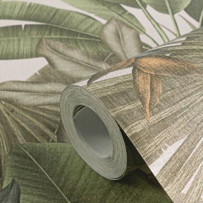 Papier peint pré-encollé effet sumatra vert 53 cm x 10 m AS CREATION
