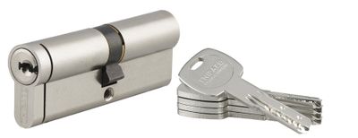 Cylindre de serrure double entrée débrayable 40 x 45 mm Transit 2 très haute sécurité nickelé 5 clés THIRARD