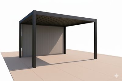 Pergola bioclimatique en aluminium gris anthracite + 1 rideau sur le côté de 4 m  11,90 m², Livraison à domicile incluse - HABRITA
