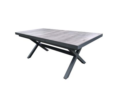 Table de jardin à rallonge ouverture automatique HORTENSE aluminium et céramique gris 200/260x100cm