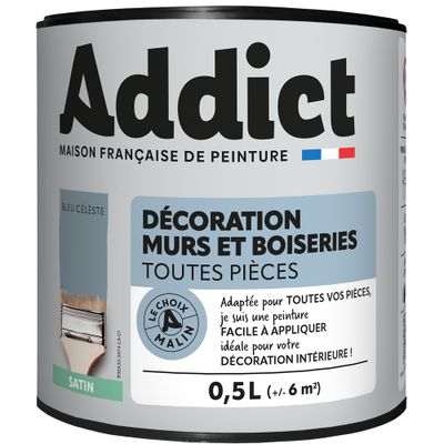 Peinture décoration Murs et Boiseries SATIN 0,5 L bleu céleste - ADDICT