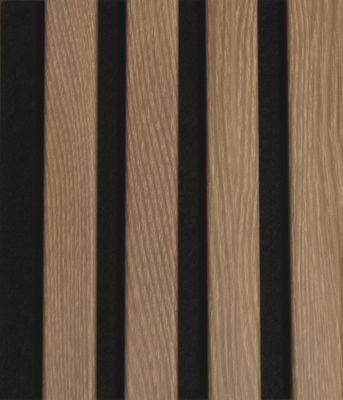 Panneau acoustique décoratif Ecowall Acoustic chêne cérusé 91 sur fond noir - Lot de 2 - 14 x 300 x 2600 mm - AJ TIMBER