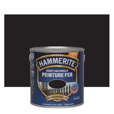 Peinture fer extérieur direct sur rouille finition lisse noir brillant 2,5 L - HAMMERITE