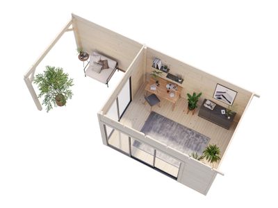 Studio de jardin en bois avec pergola Andrea - Baies double vitrage - 28,7 m² hors-tout - Livraison à domicile - PALMAKO