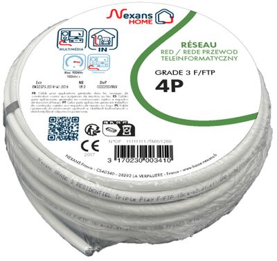 Câble réseau Ethernet cat 6a grade 3 F/FTP VDI 25 m ivoire - NEXANS