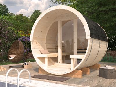 Sauna rond vitré Anita 1,3m2 + 0,7m2 épaisseur 42 mm PALMAKO