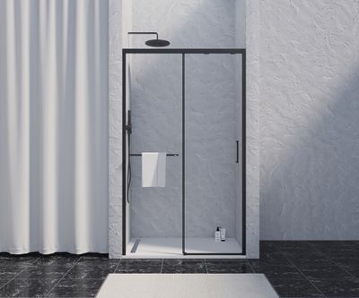 Porte de douche coulissante 100x200 cm profilé noir verre transparent 8 mm Signature - OCEA
