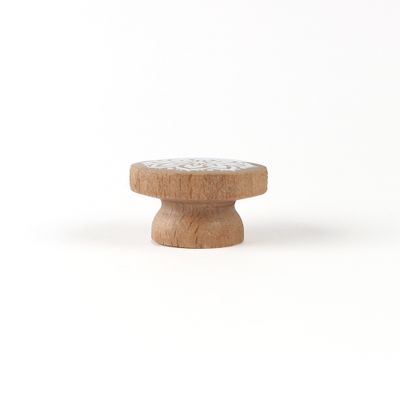 Bouton de meuble rond bois illustré blanc diamètre 38 mm REI