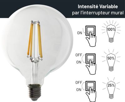 Ampoule LED Globe filament clairs 6W 900 lumens dimmable blanc chaud - ARLUX