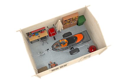 Garage en bois Tony avec porte double battant  - 20,9 m² hors-tout - WHITE WOOD