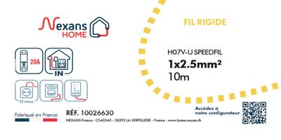 Fils électriques H07V-U 2,5 mm² rigides bleu, rouge et vert/jaune 10 m par 3 - Speedfil NEXANS