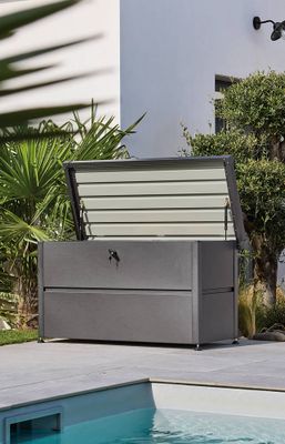 Coffre de rangement pour jardin acier anthracite 135 x 65 x 69 cm - PROLOISIRS