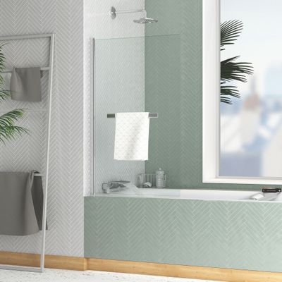 Pare-baignoire rabattable avec porte-serviette 120x70 cm profilé chrome verre transparent Essentiel - AURLANE