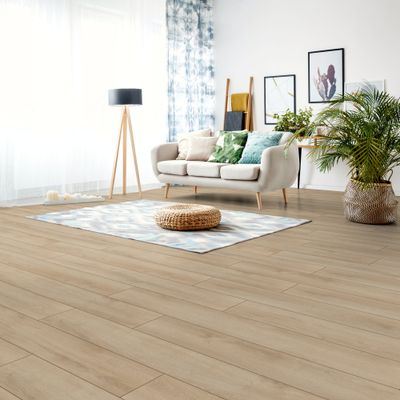 Sol stratifié décor chêne beige été ép 8 mm 19.3 x 138 cm AC4 compatible pièce humide paquet de 2.13 m² SWISS KRONO