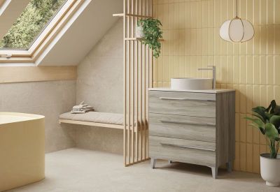 Meuble de salle de bains Cies 3 tiroirs L80 x H80 x P46 cm panneau de particules pin gris