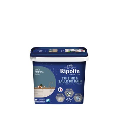 Peinture Cuisine & Bain Bleu Madura satin 0,75L RIPOLIN