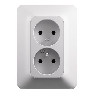 Prise électrique double compacte encastrable avec terre verticale Blanc - Neptune LEGRAND