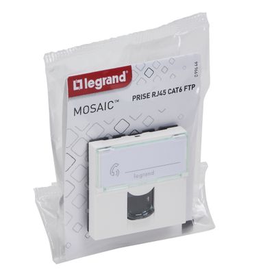 Prise RJ45 informatique-téléphone 2 modules finition blanche Mosaic LEGRAND