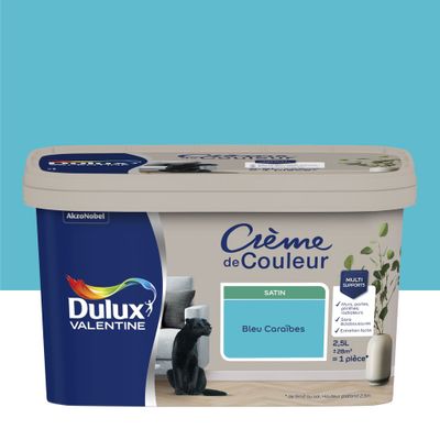 Peinture Crème de Couleur Bleu Caraïbe satin 2,5 L - DULUX VALENTINE