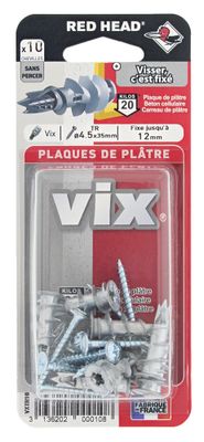 Chevilles vix + vis 4.5 x 35 mm par 10 RED HEAD