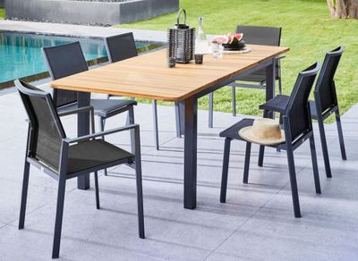 Table de jardin retangulaire BALITO en aluminium et acacia 160/220x90x74 cm PROLOISIRS